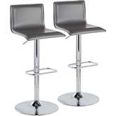 Mara Upholstered Adjustable Swivel Bar Stool in Chrome & Grey Leatherette (Set of 2)